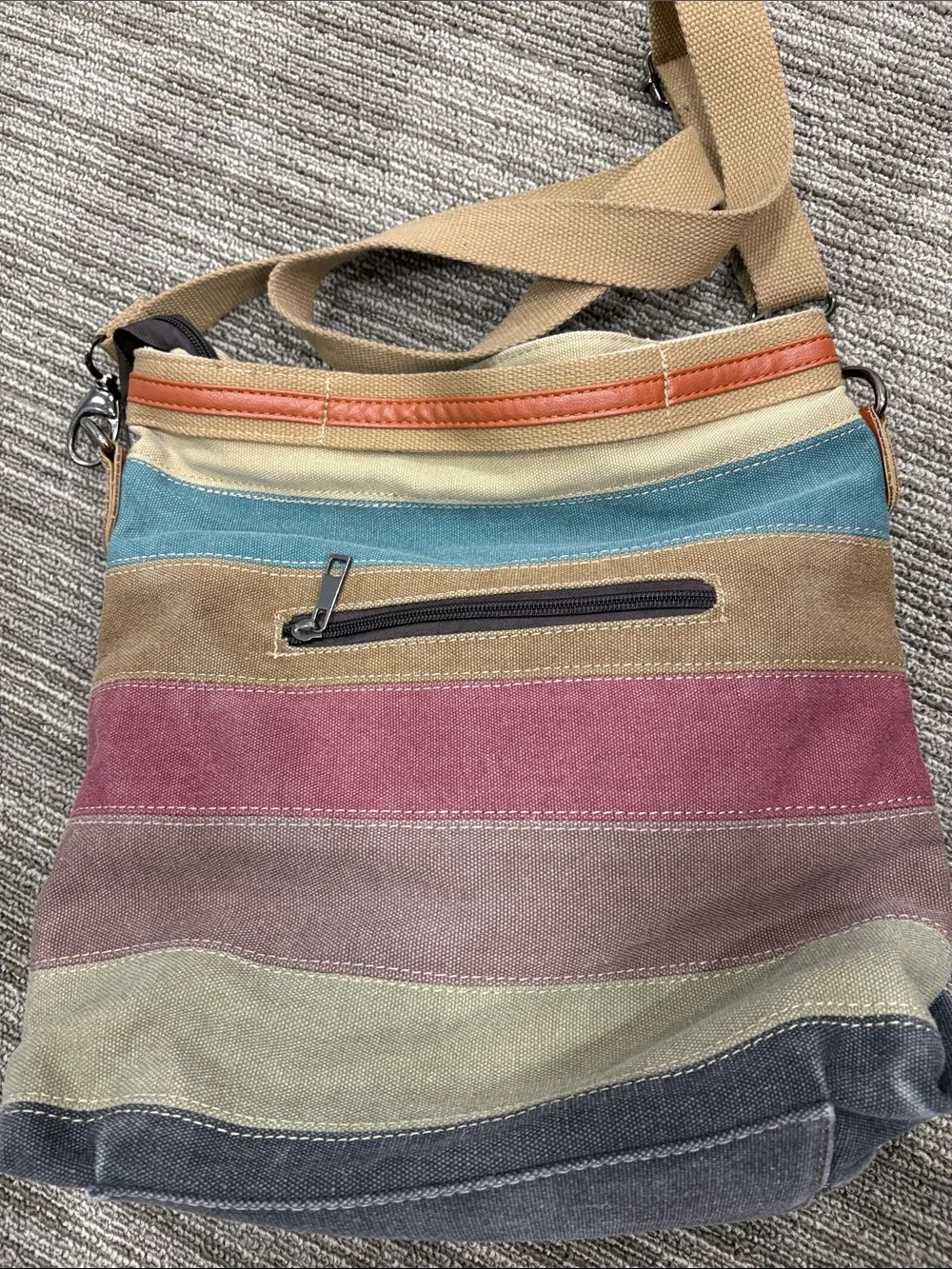 KAUKKO Multicolor Striped Canvas Crossbody Shoulder Bag Boho Travel Purse